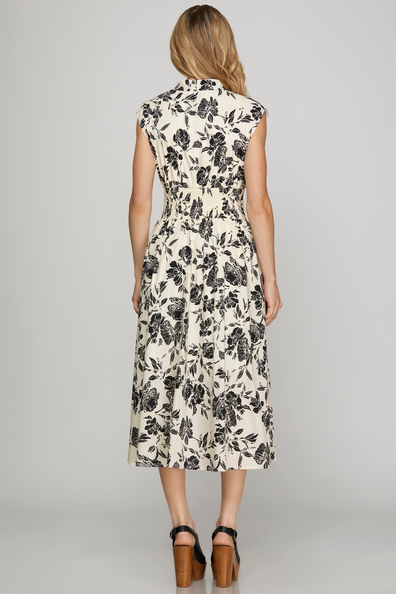 Cream Rose Zipper Front Midi Dress