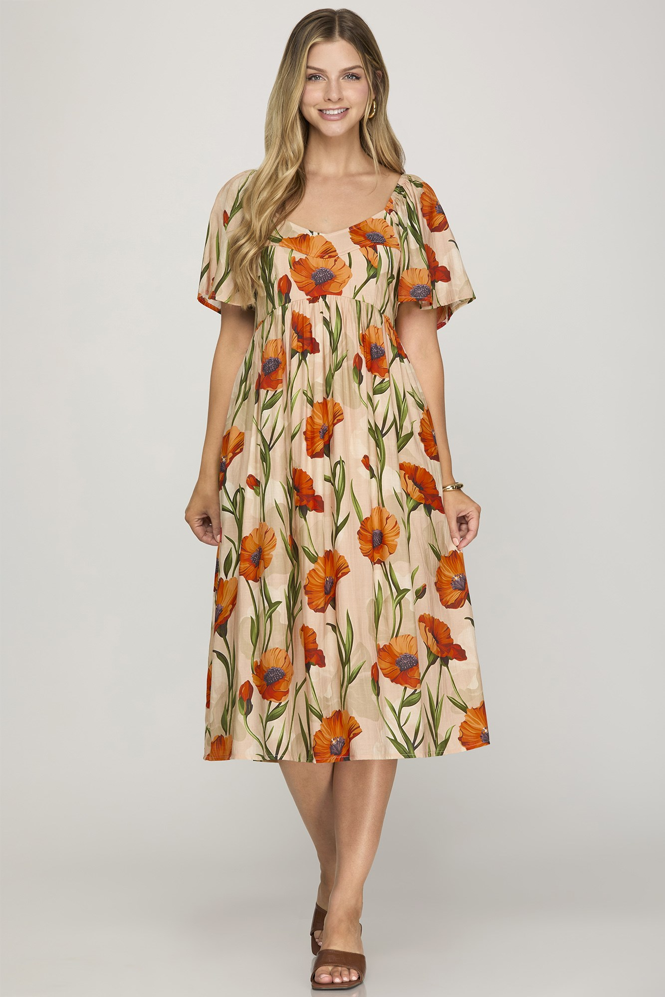 Orange Poppy Midi Dress