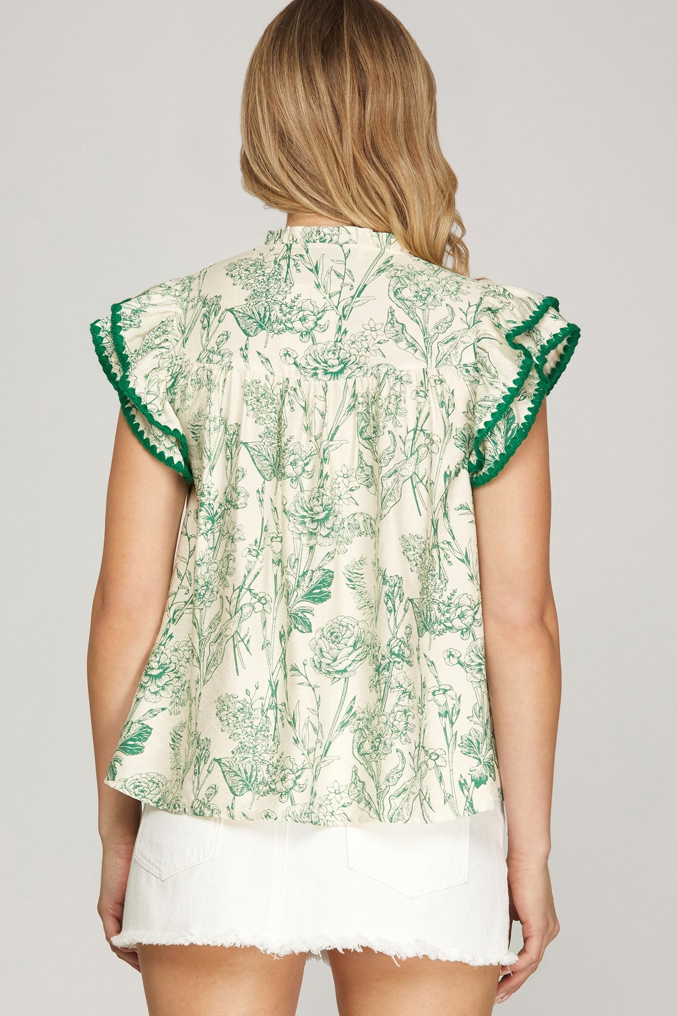 Green Rosey Ruffle Sleeve Top
