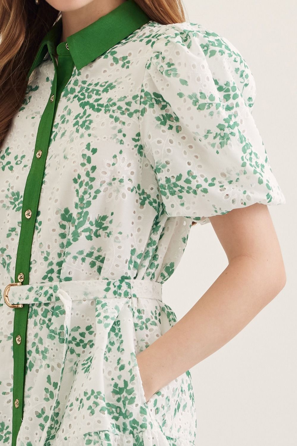 Eyelet Green Button Up Mini