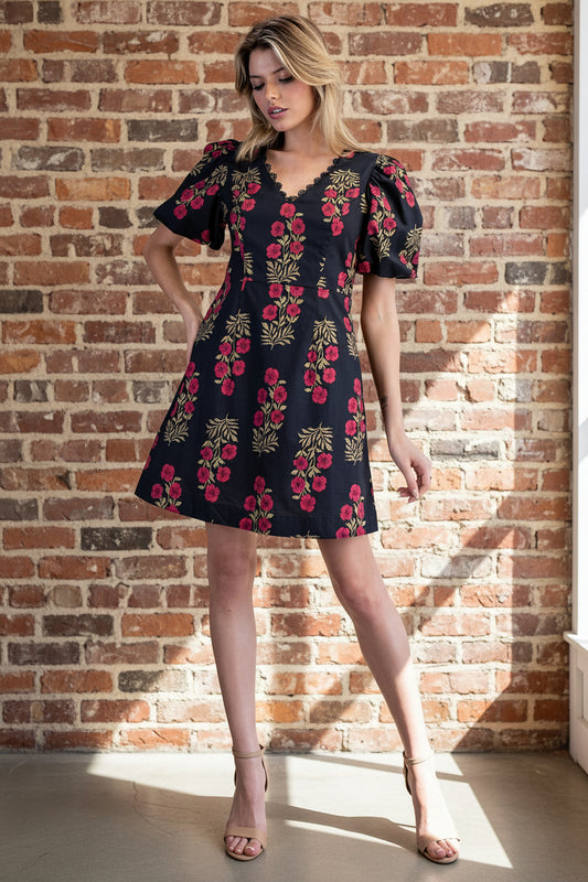 Scallop Neck Floral Mini