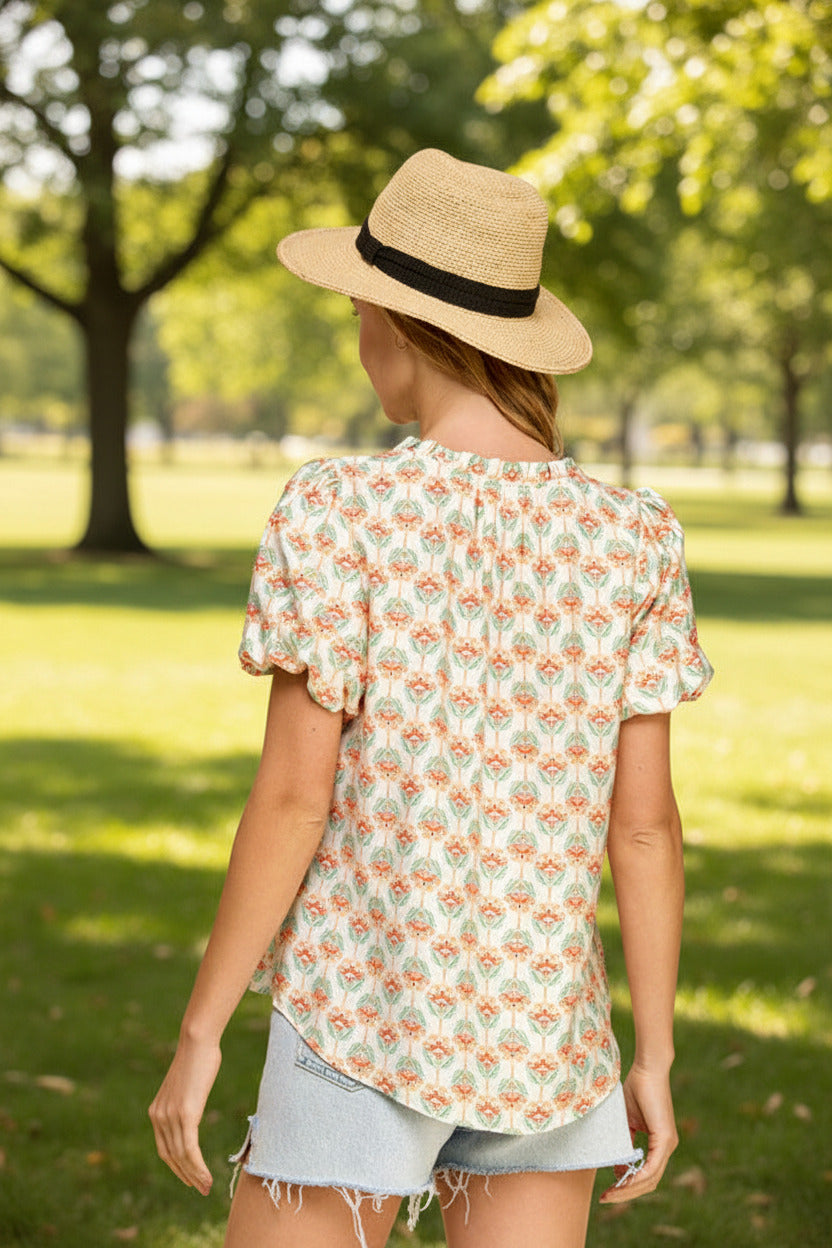 Geometric Puff Sleeve Top