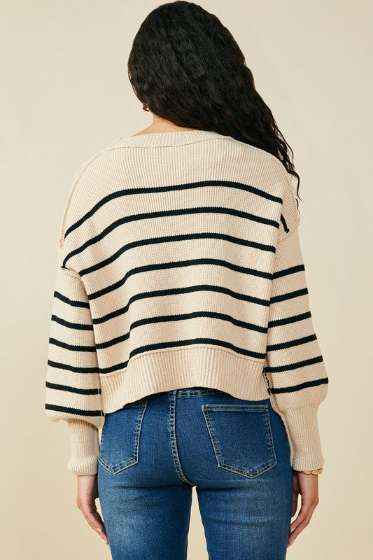 Striped Drop Sleeve Sweater - Beige