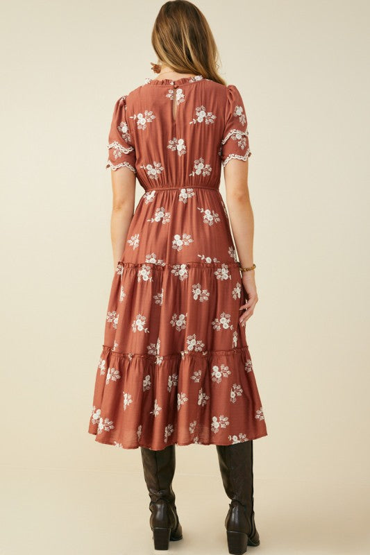 Embroidered Scallop Sleeve Maxi Dress