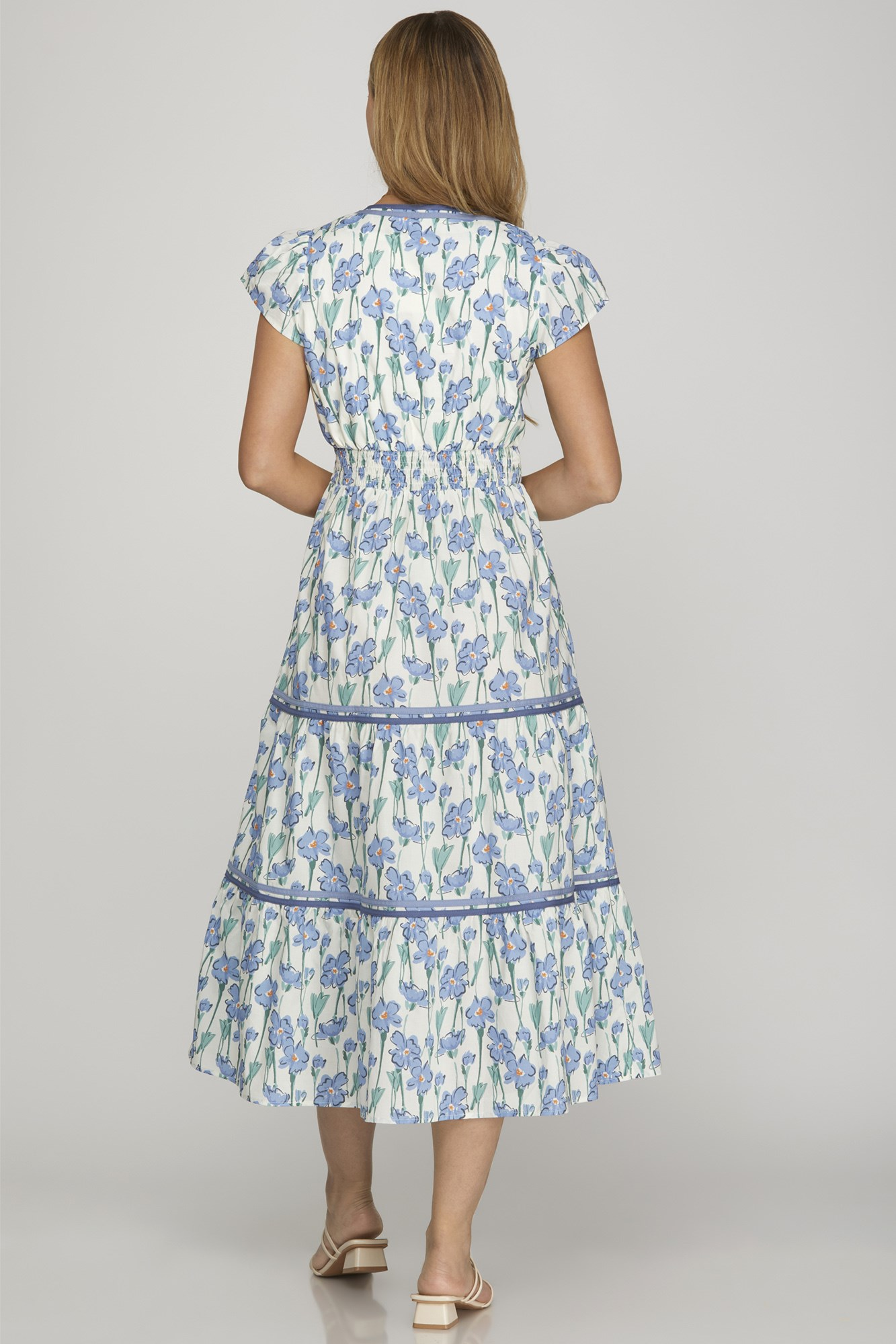 Blue Green Floral Midi Dress
