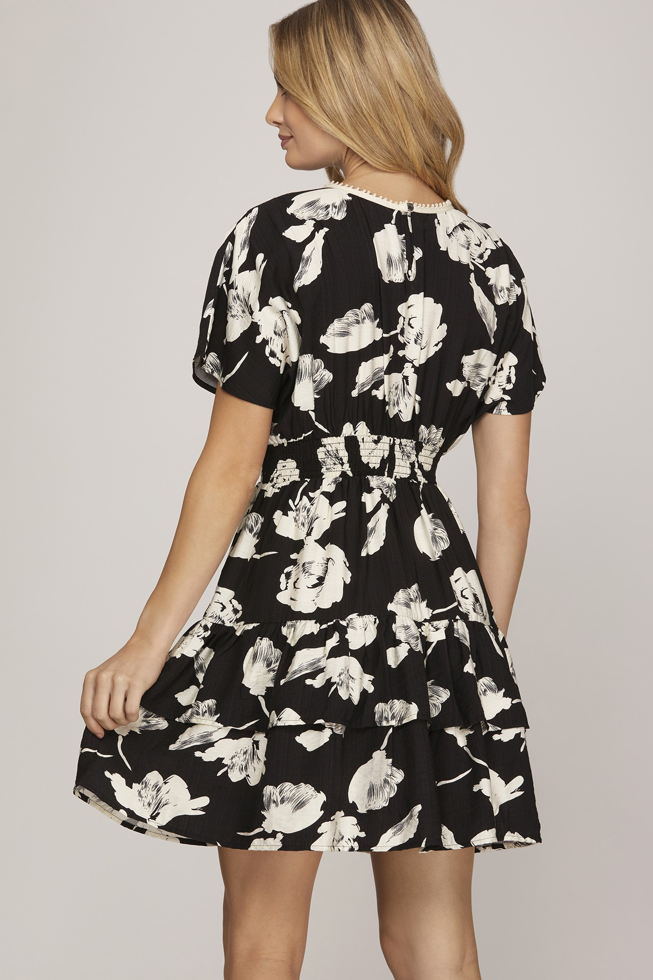 Black Floral Tiered Dress