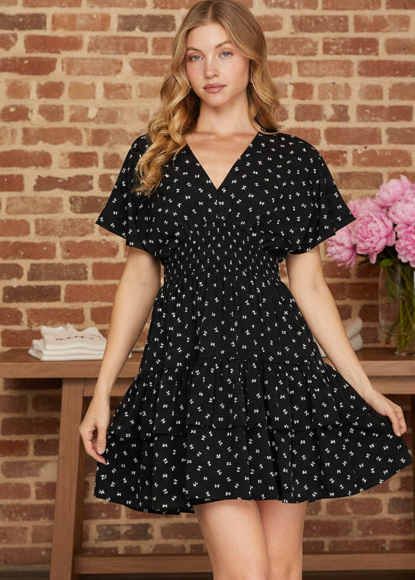 Black Bow Tiered Dress