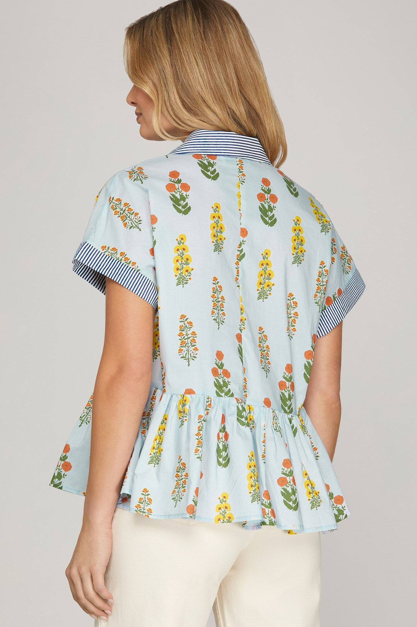 Button Peplum Floral Top