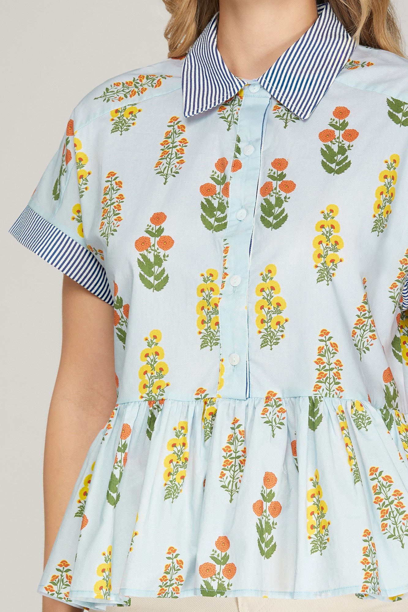 Button Peplum Floral Top