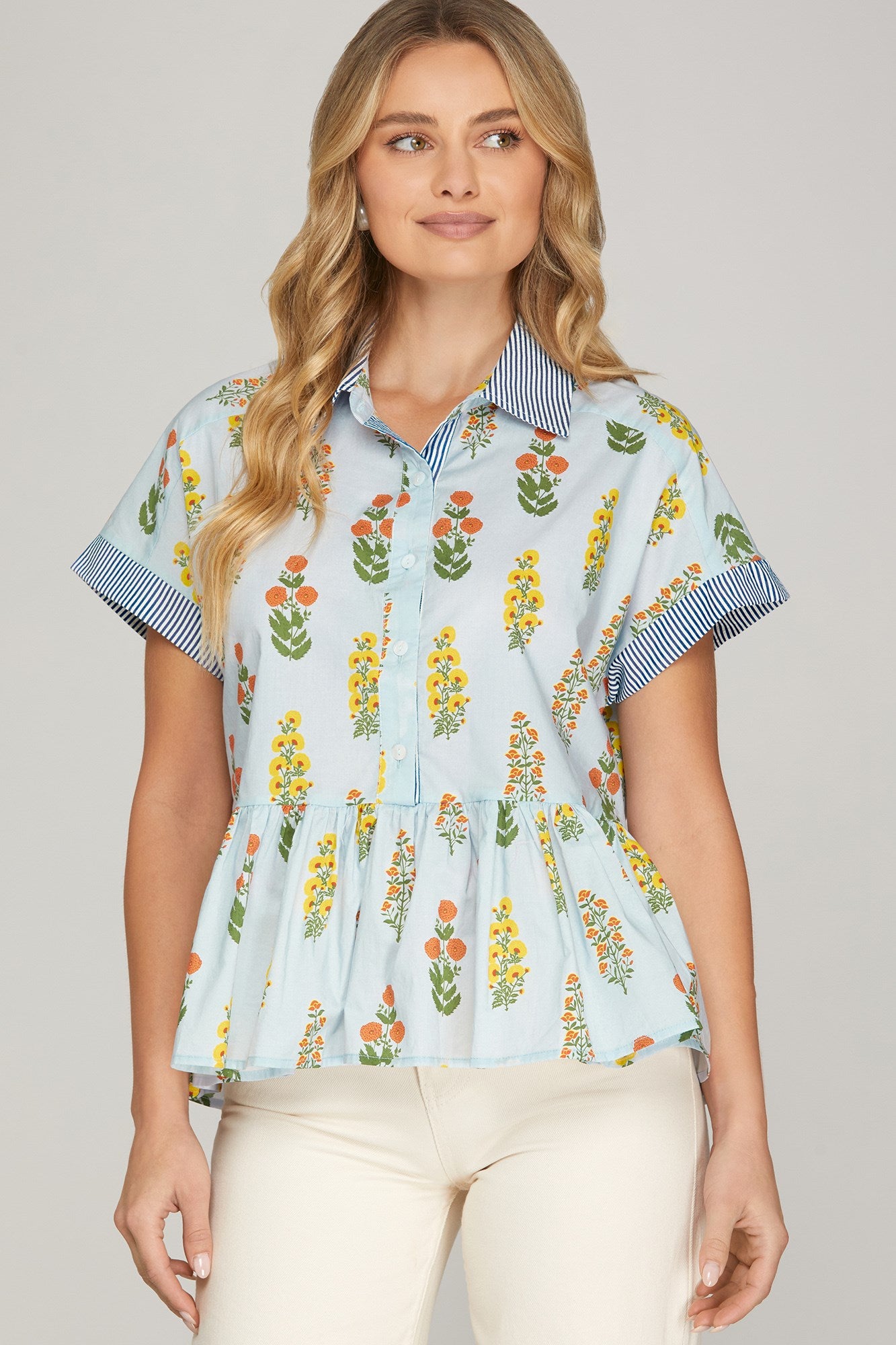 Button Peplum Floral Top