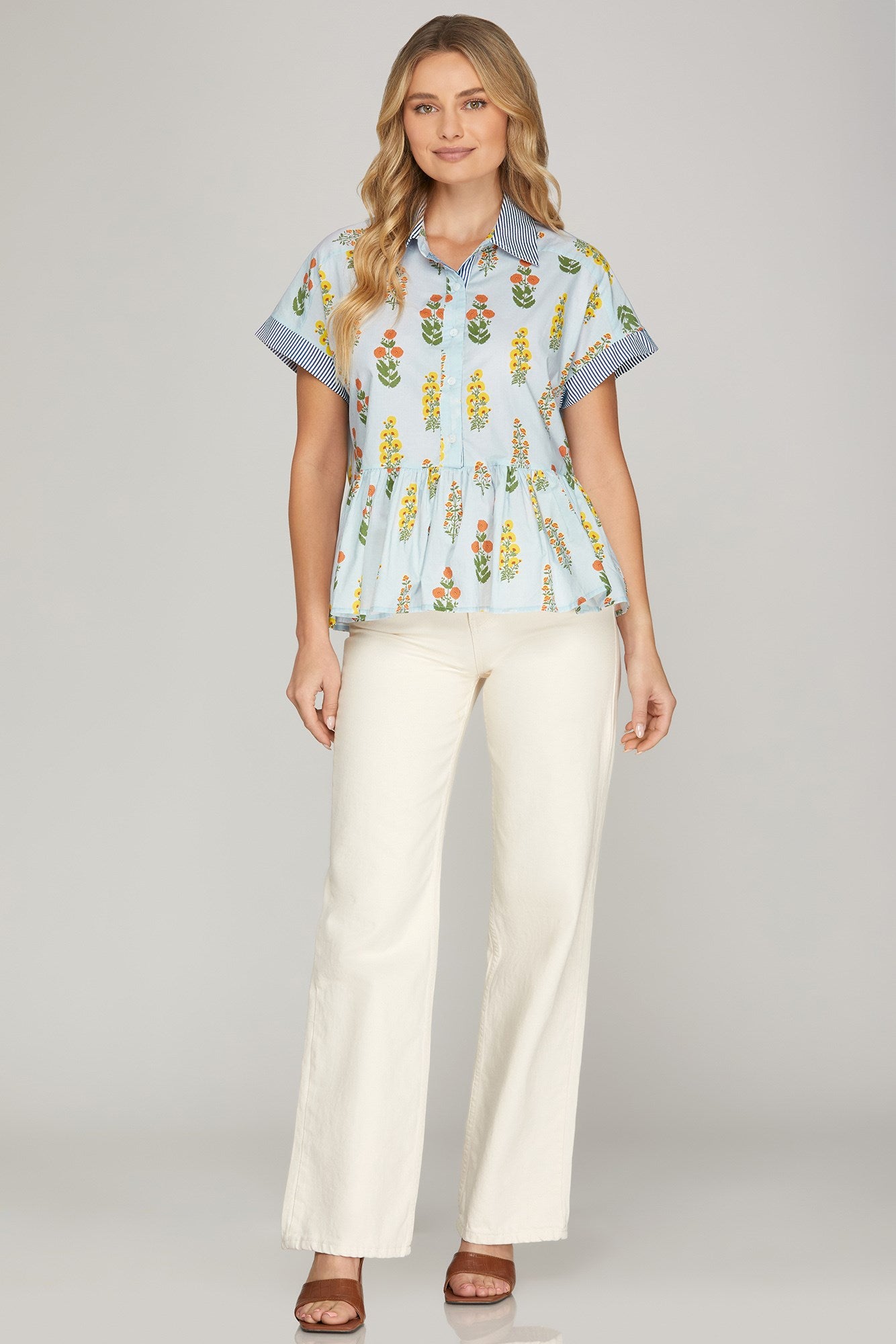 Button Peplum Floral Top
