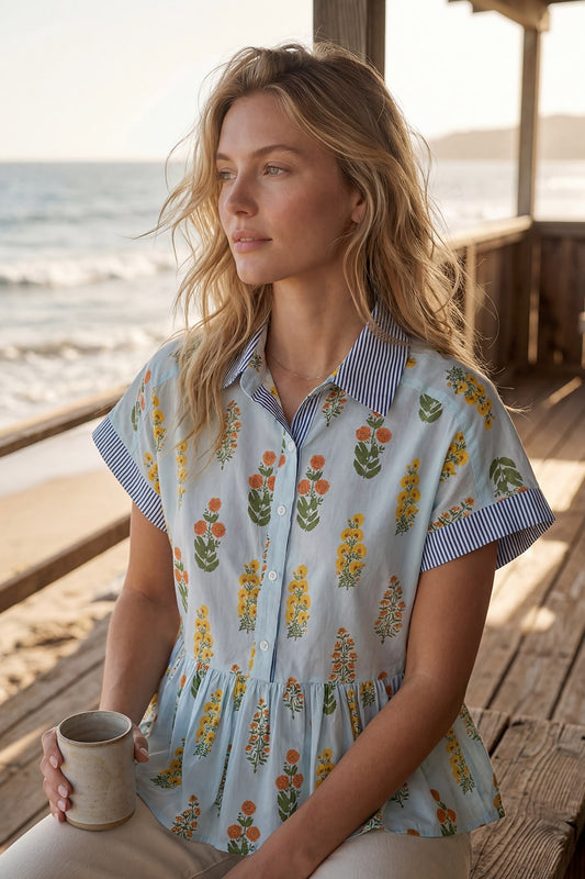 Button Peplum Floral Top