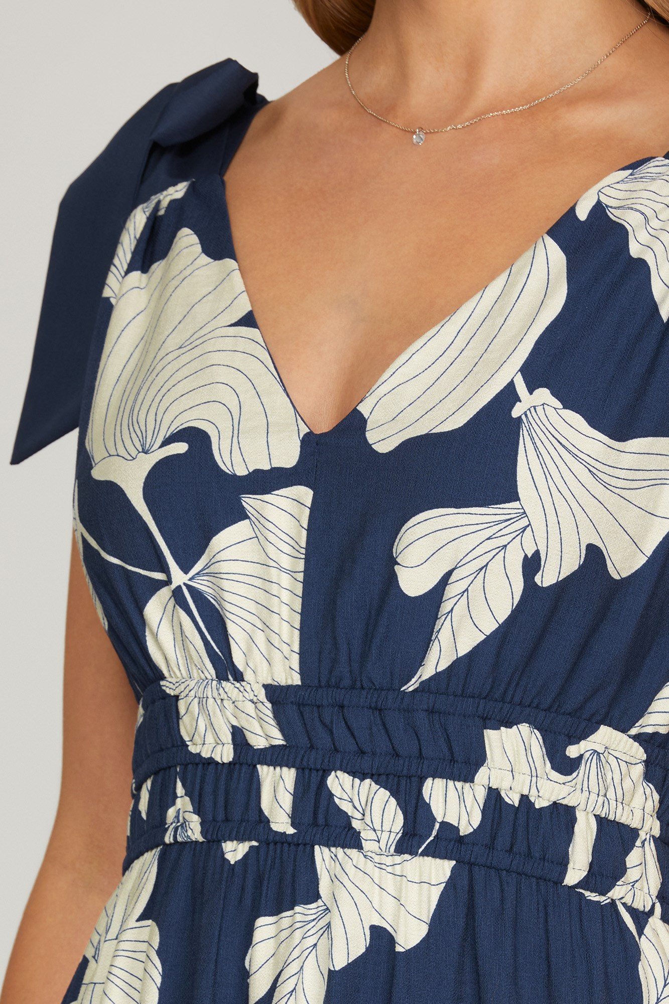 Navy Linear Flower Print Dress