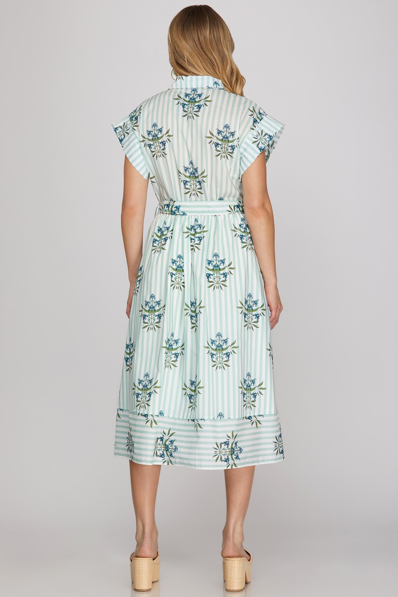 Drop Shoulder Striped Button Up Midi