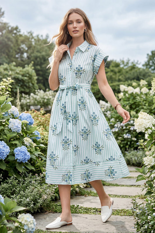 Drop Shoulder Striped Button Up Midi