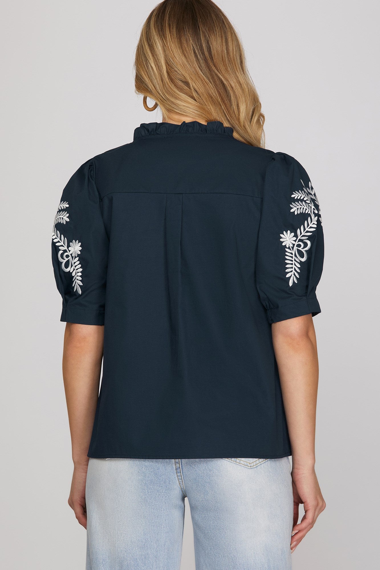 Navy Embroidered Top