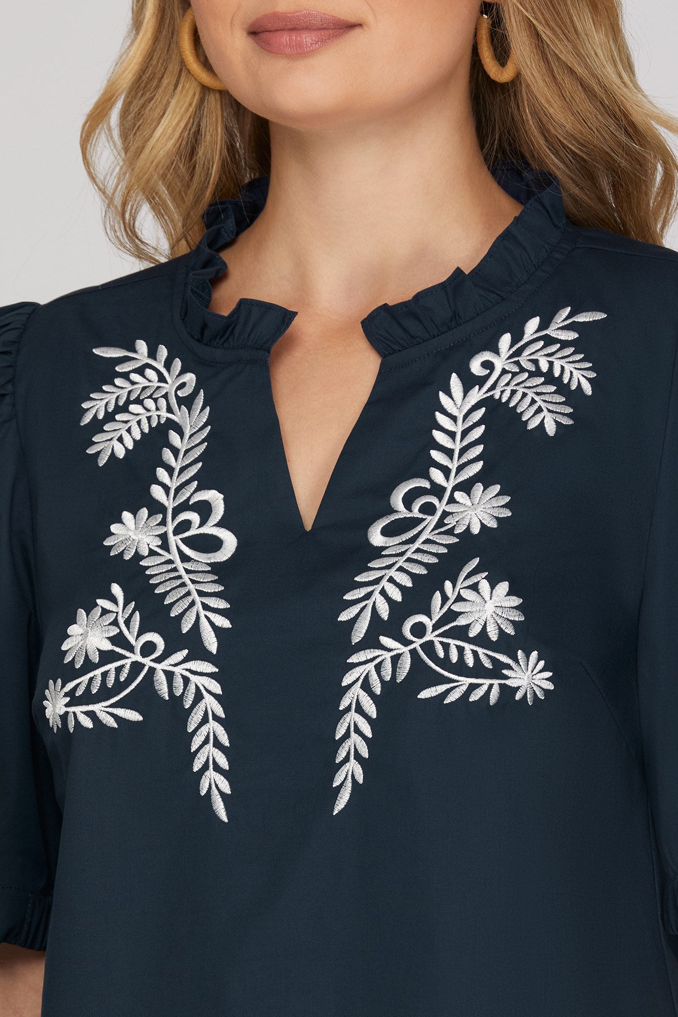 Navy Embroidered Top
