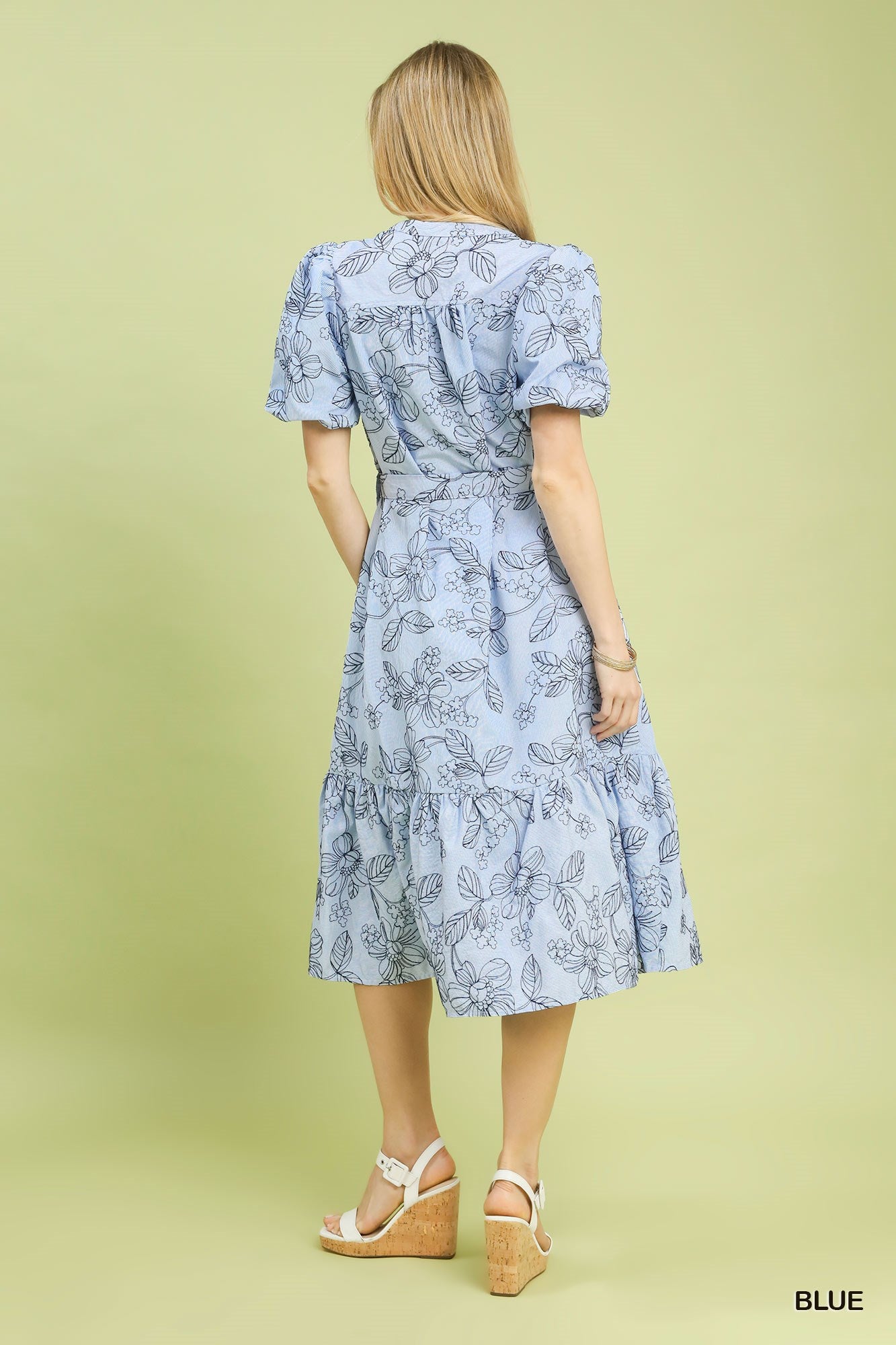 Blue on Blue Outline Floral Dress
