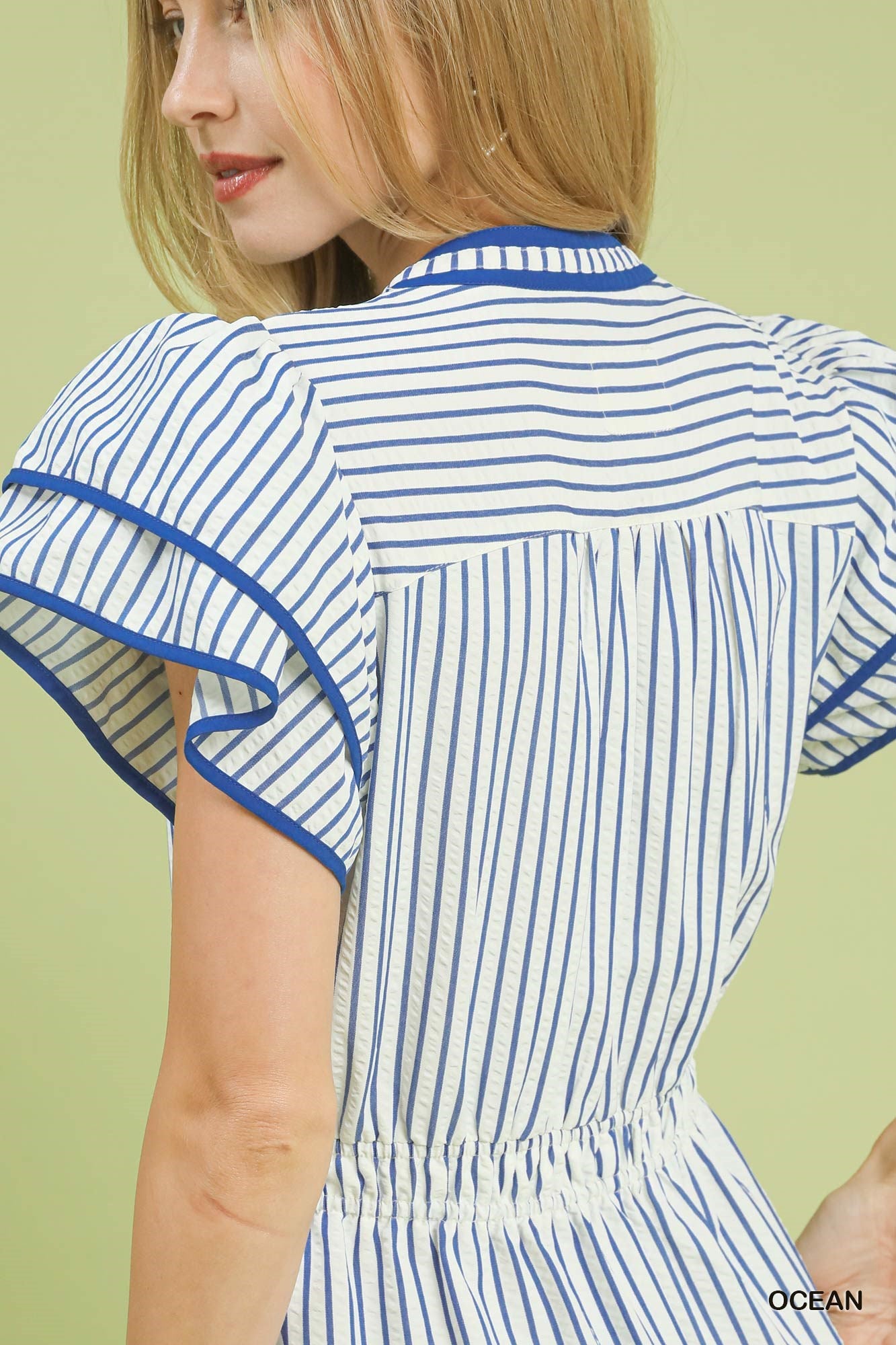 Striped Flutter Sleeve Midi