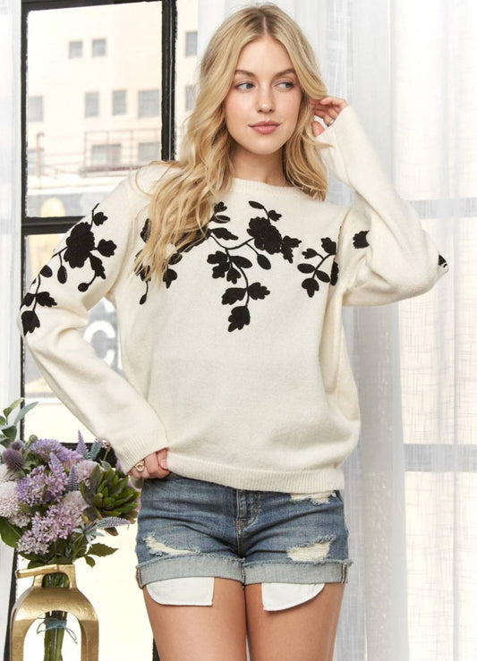 Ivory Floral Sweater