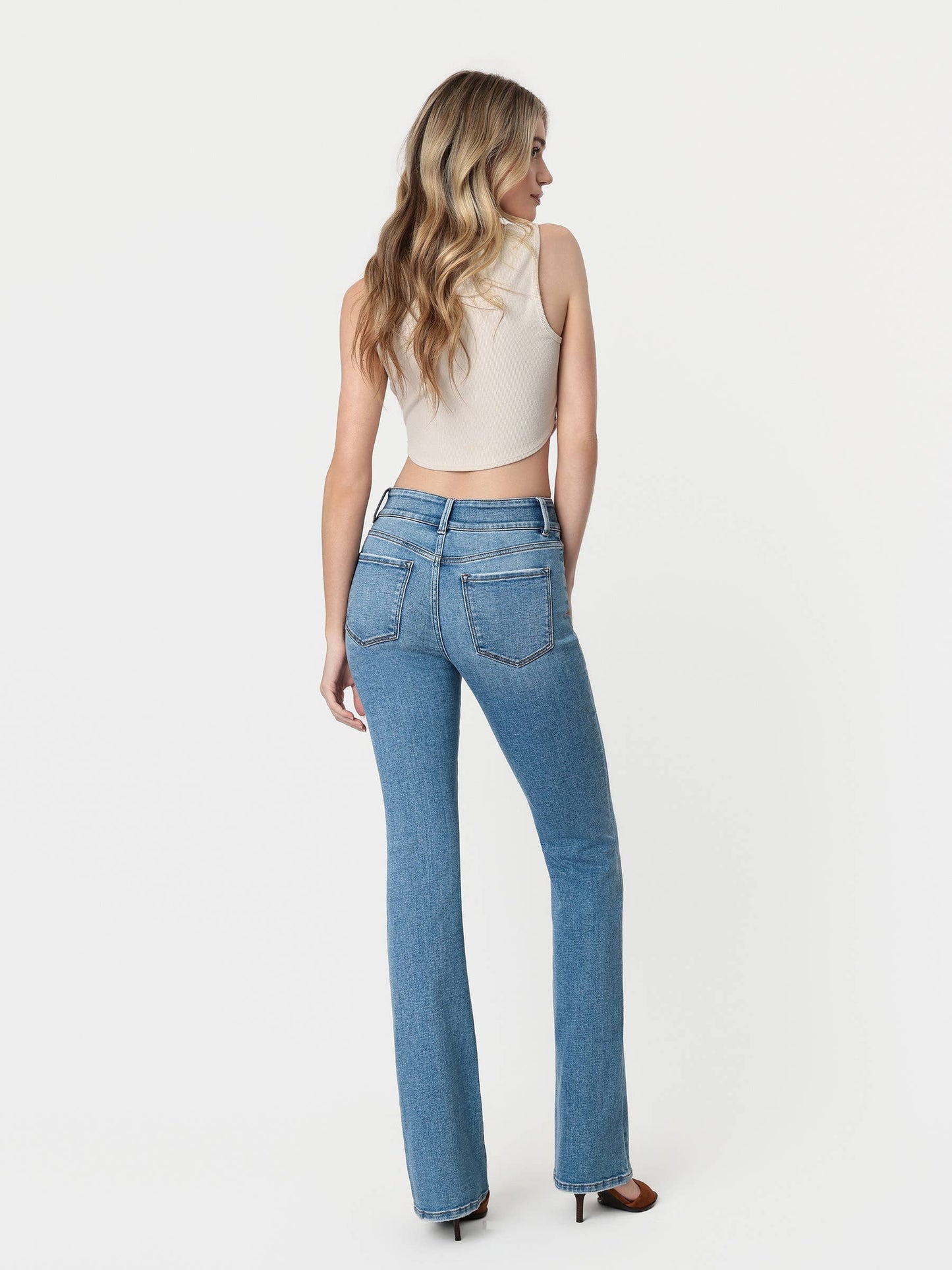 HIGH RISE 2 BUTTONS CLOSURE PINTUCK BOOTCUT JEANS T7460