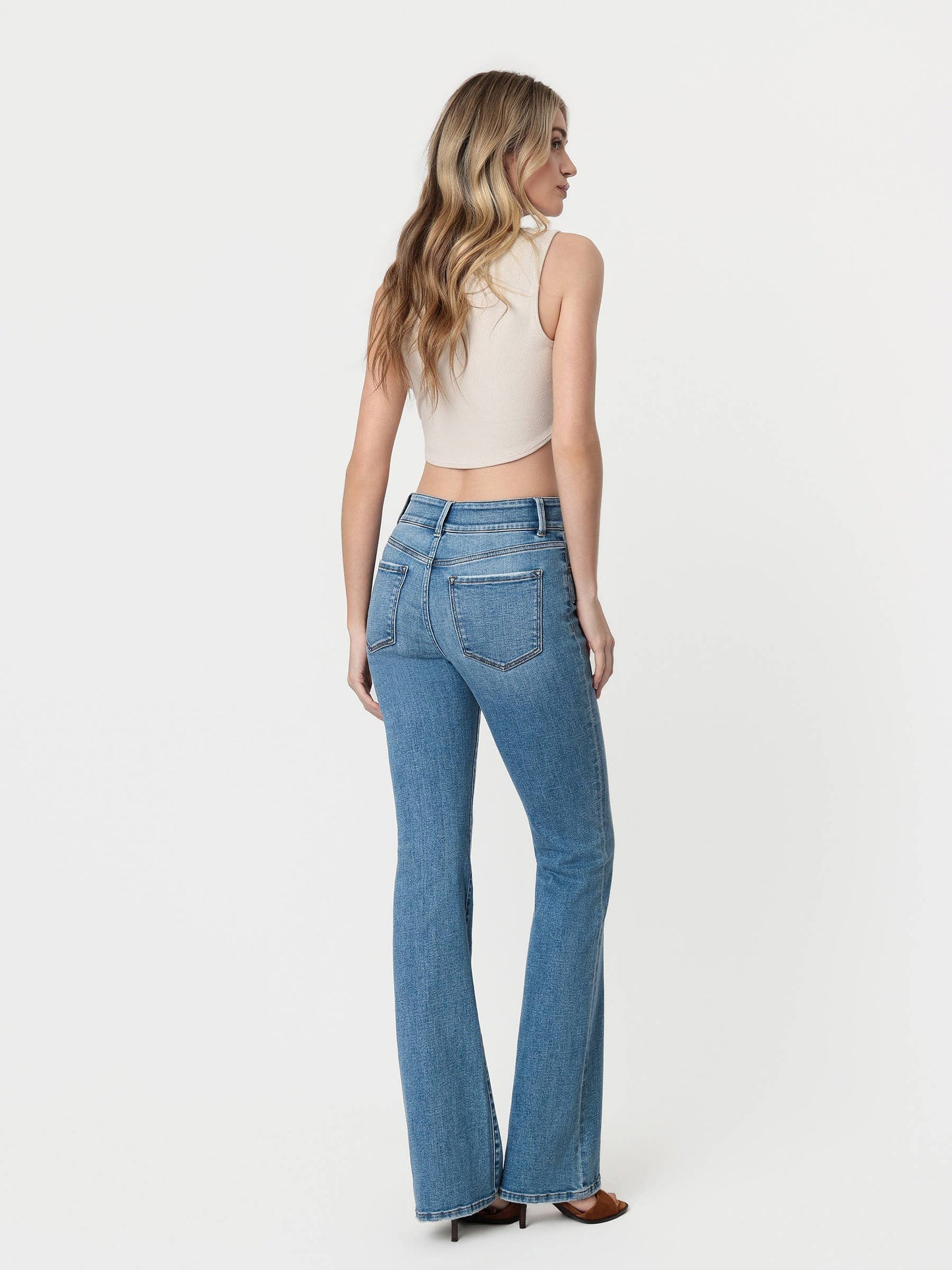 HIGH RISE 2 BUTTONS CLOSURE PINTUCK BOOTCUT JEANS T7460
