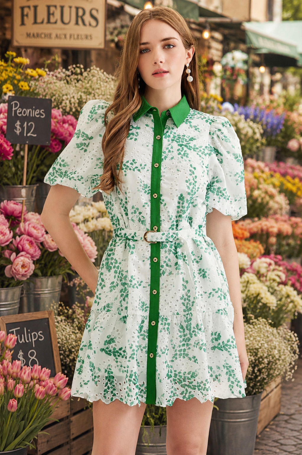 Eyelet Green Button Up Mini