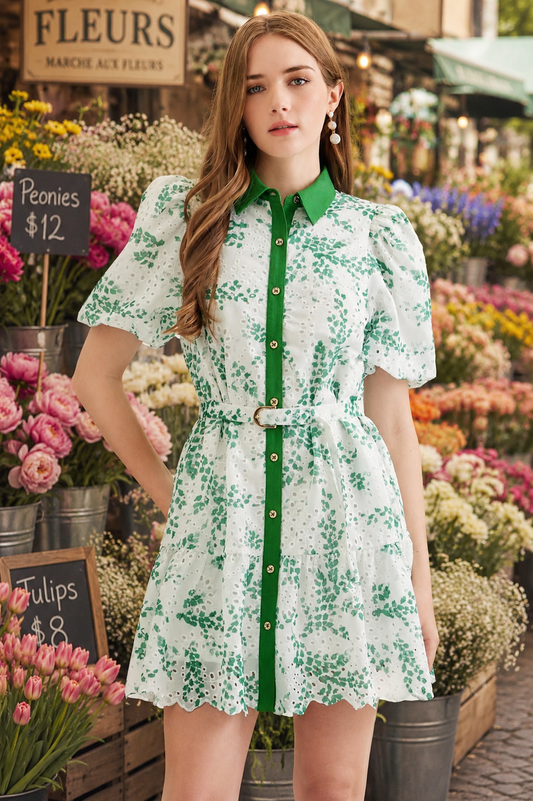 Eyelet Green Button Up Mini