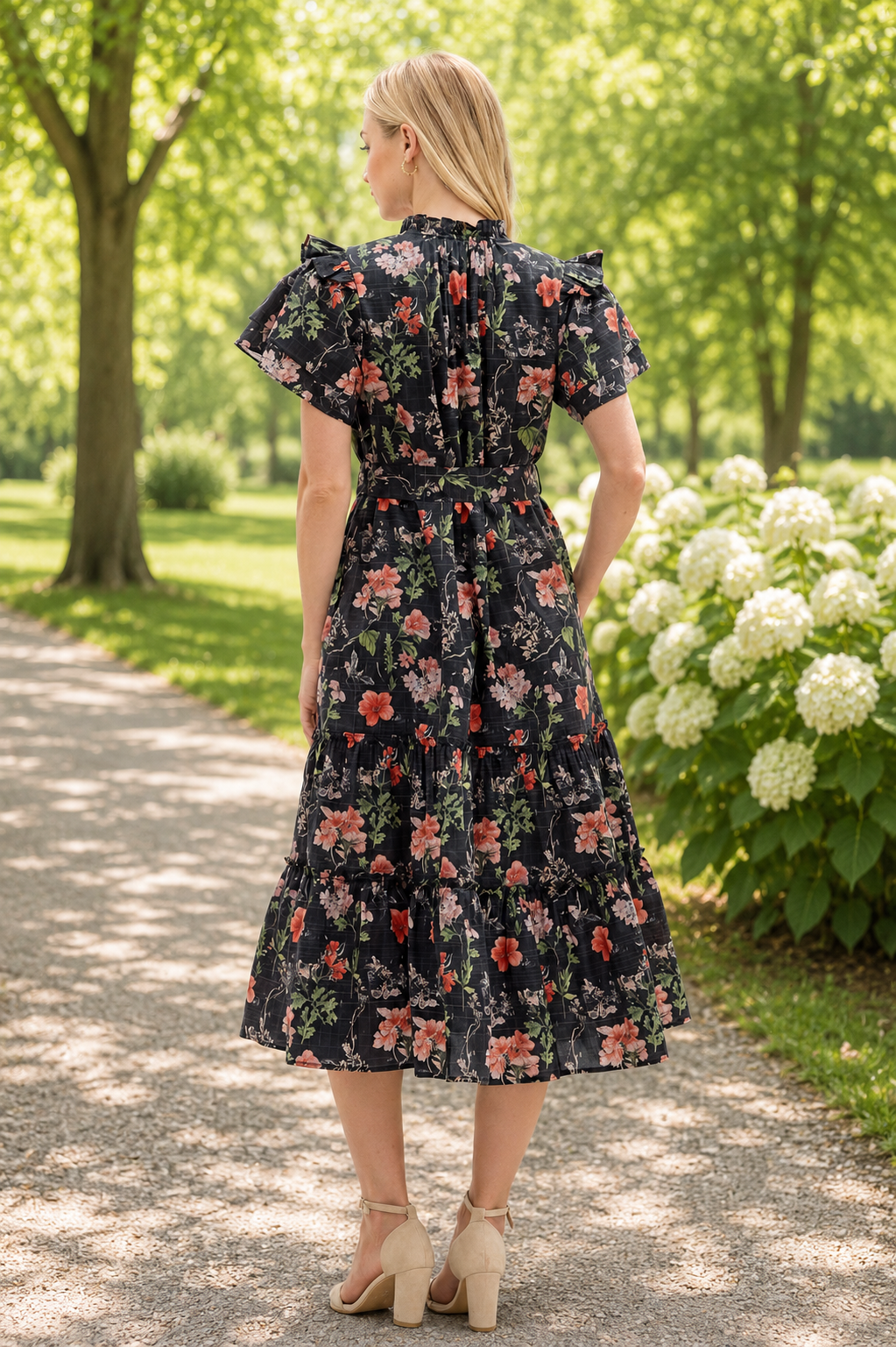 Flutter Floral Midi with Tie Waist