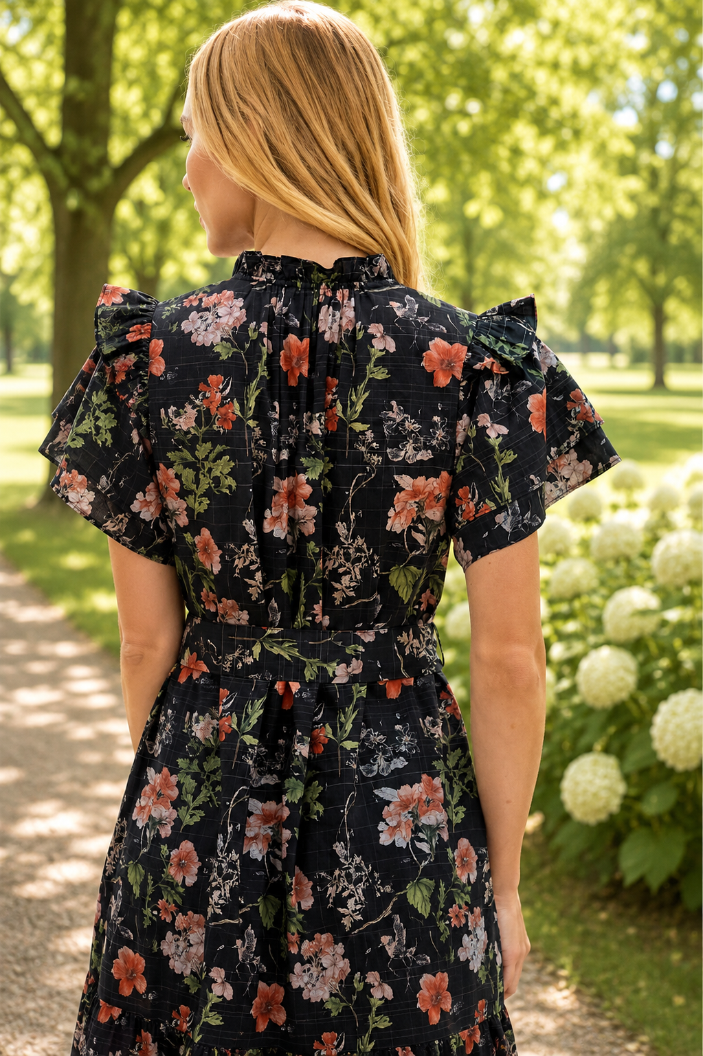 Flutter Floral Midi with Tie Waist
