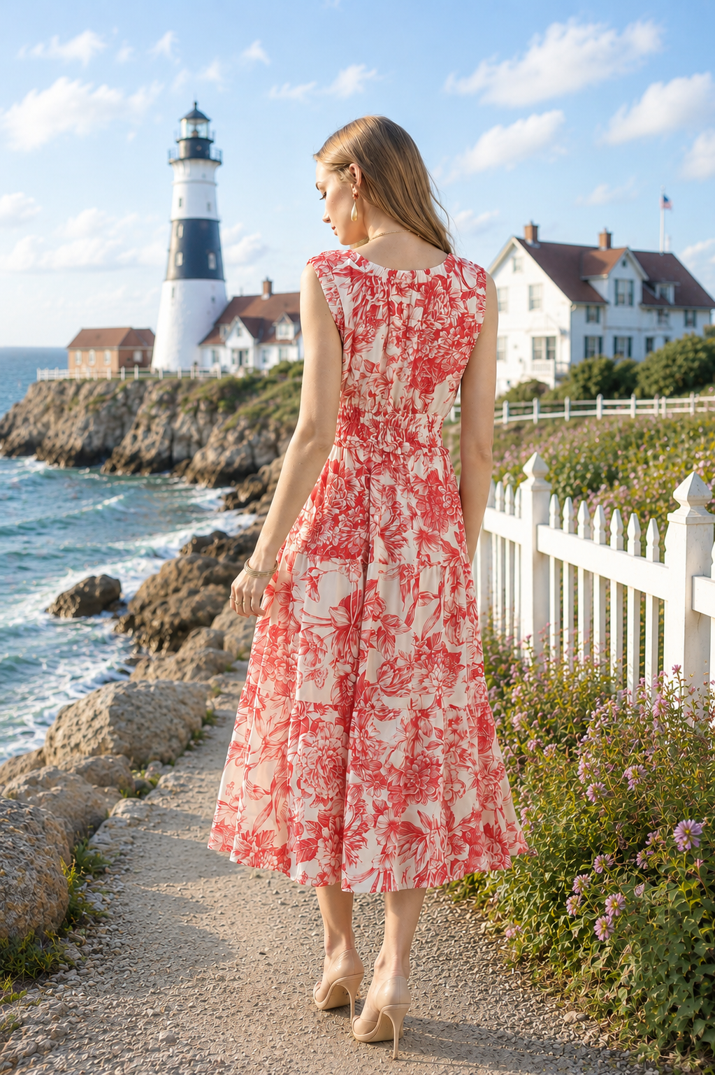 Classic Toile Print Dress - Red